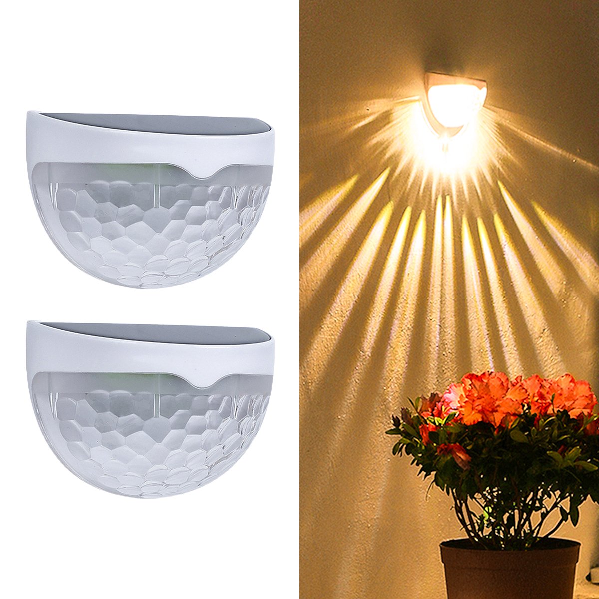 2 PCS Solar Semicircle Walls Lights Outdoor Waterproof Sensor Wall Lamp Ichaku [Perfect Gifts Selection]