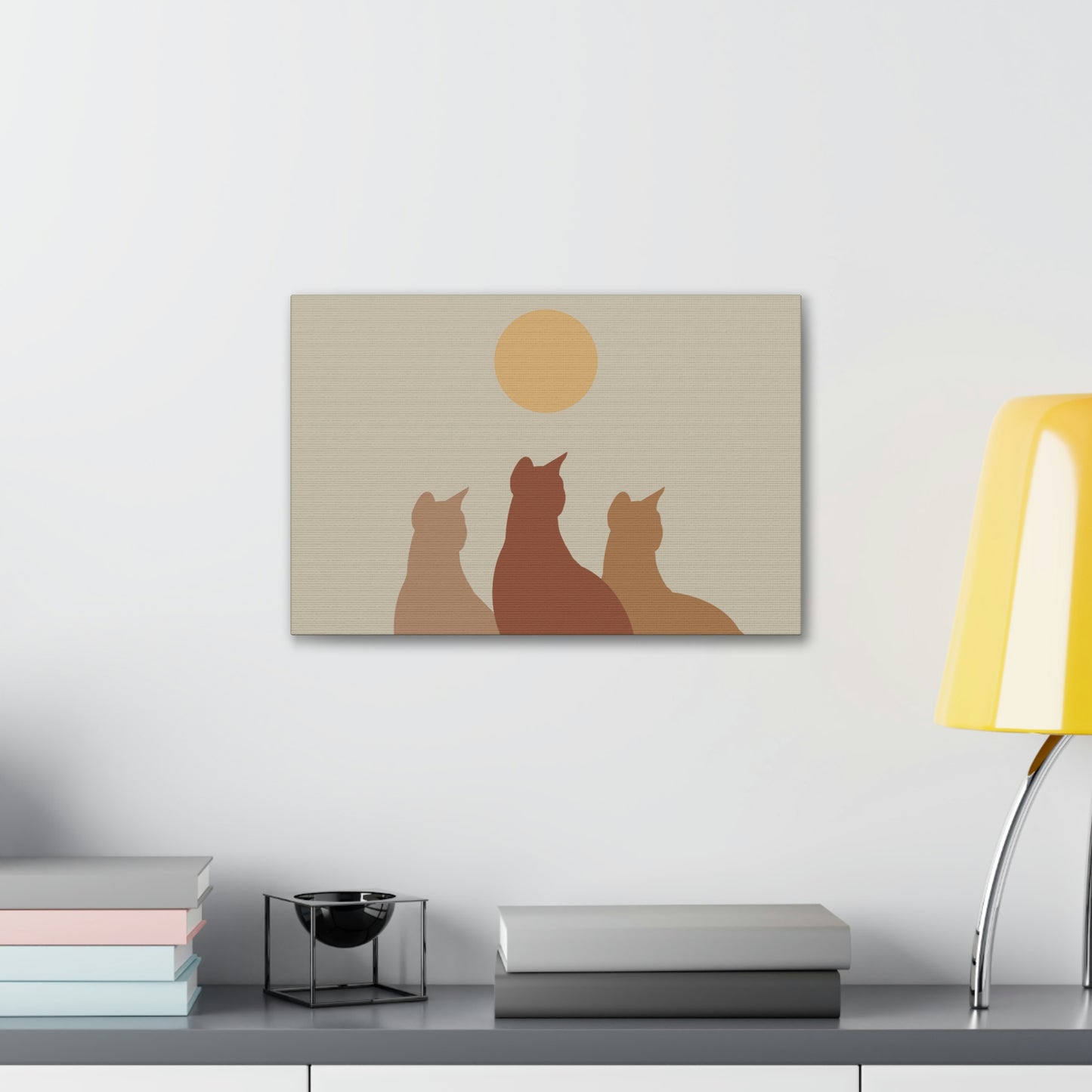 Abstract Boho Cats Relaxed Aesthetic Beige Minimalist Classic Art Canvas Gallery Wraps