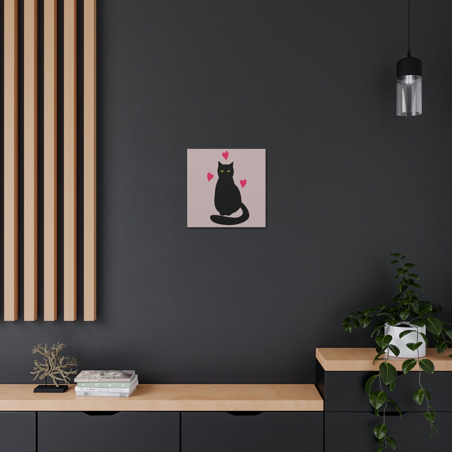 Black Cat with Heart Love Aesthetic Classic Art Canvas Gallery Wraps