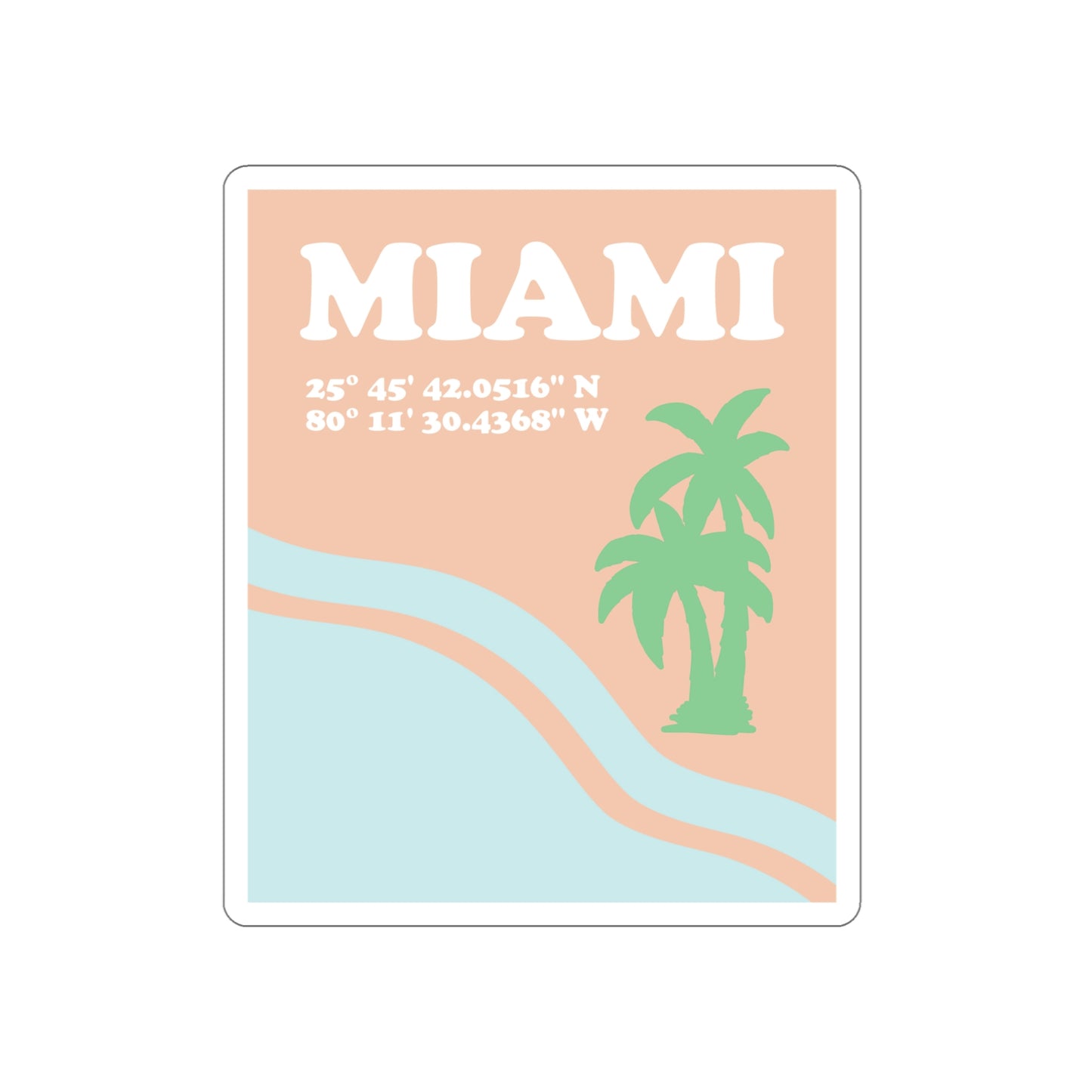 Miami Beach Florida Coordinates Minimal Art Die-Cut Sticker