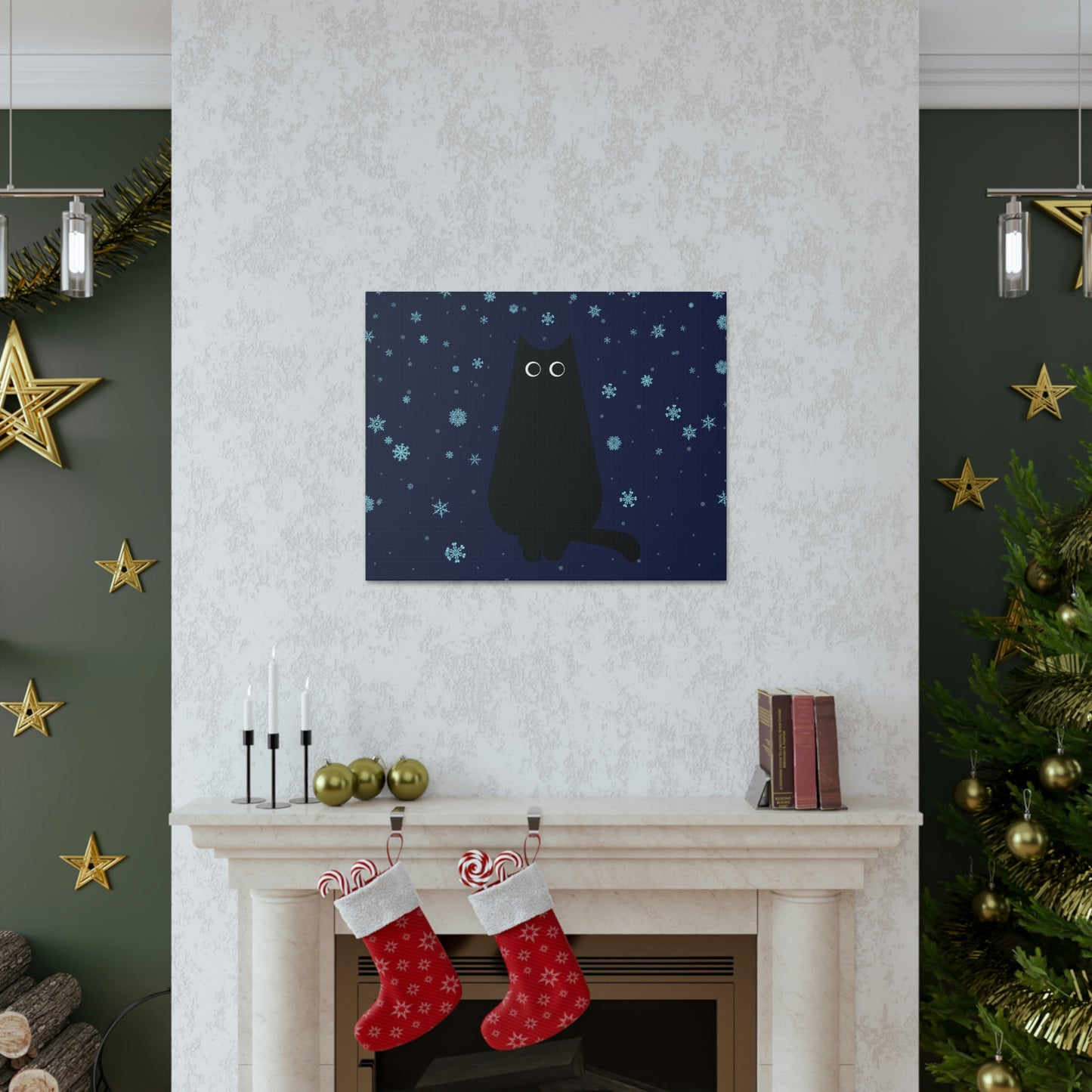 Black Cat Winter Snowflake Anime Art Classic Art Canvas Gallery Wraps