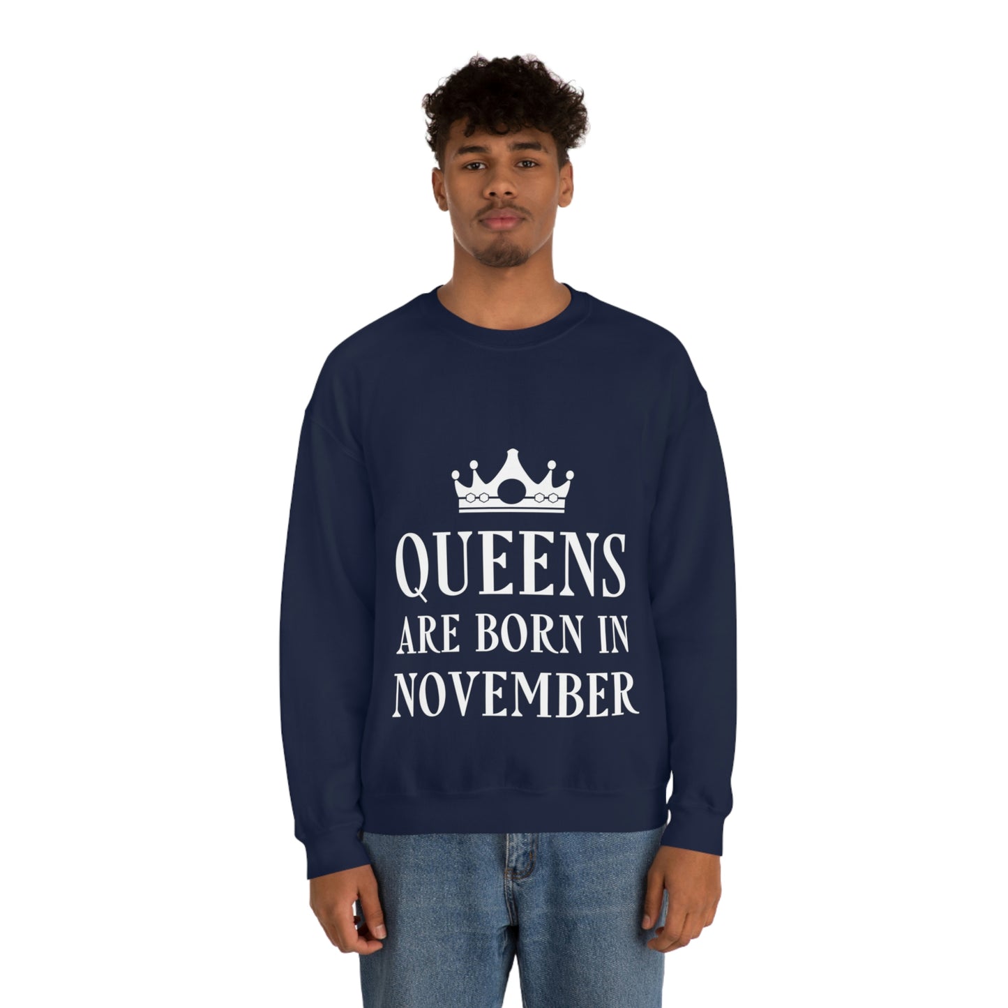 Queens Are Born in November Happy Birthday Unisex Heavy Blend™ Crewneck Sweatshirt