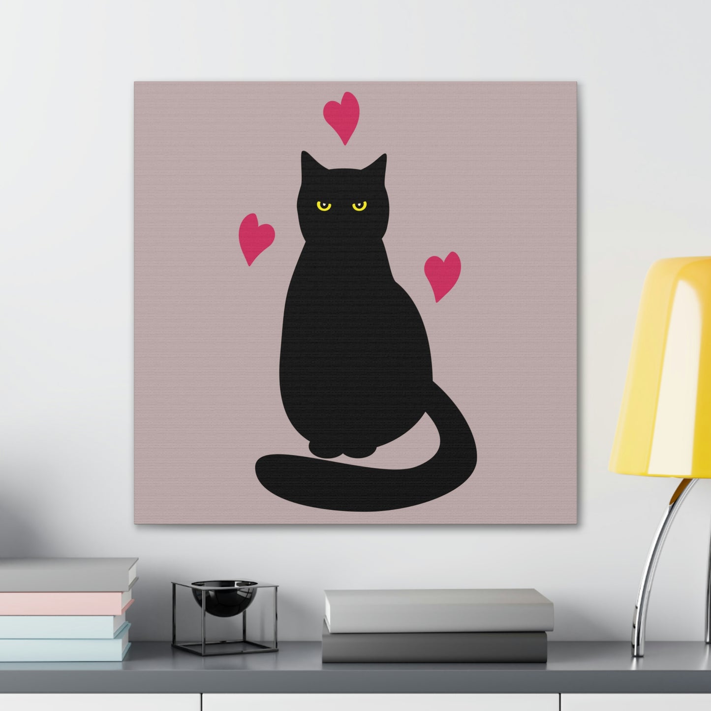 Black Cat with Heart Love Aesthetic Classic Art Canvas Gallery Wraps