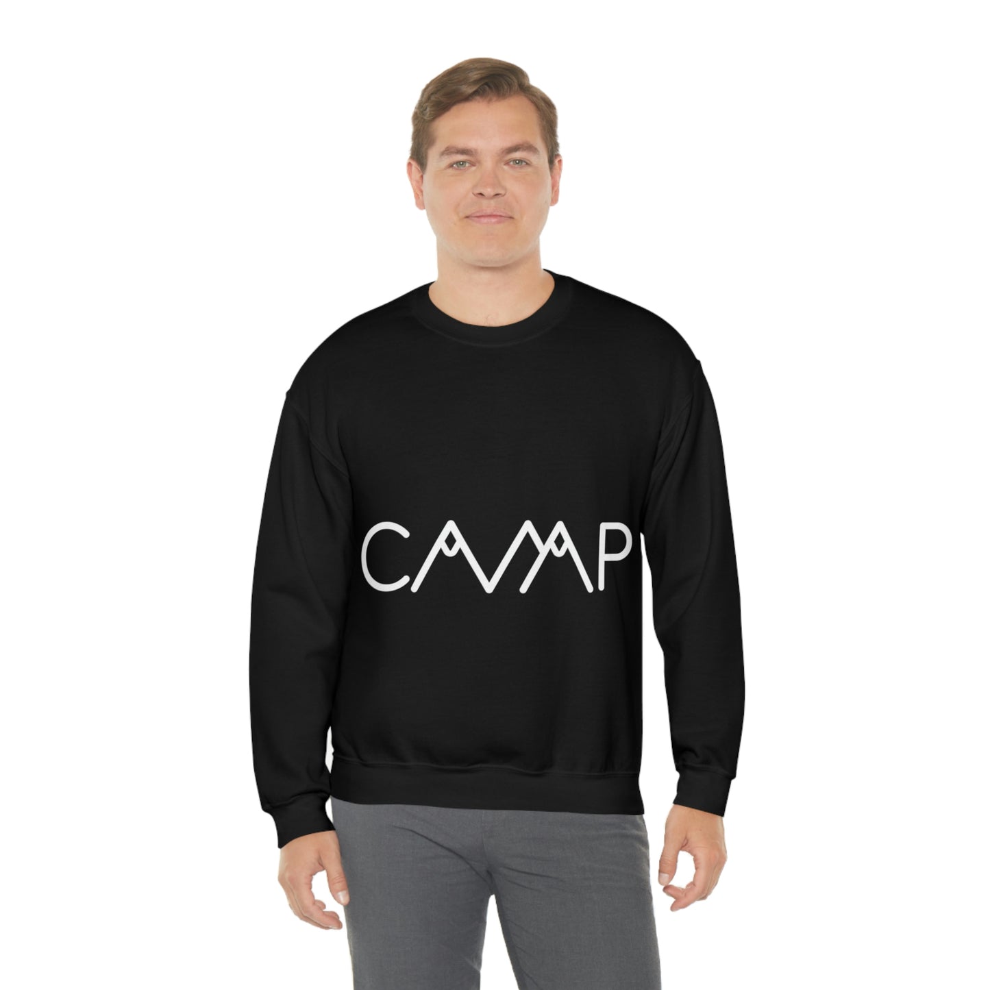 Camping Typography Minimal Art White Text Unisex Heavy Blend™ Crewneck Sweatshirt