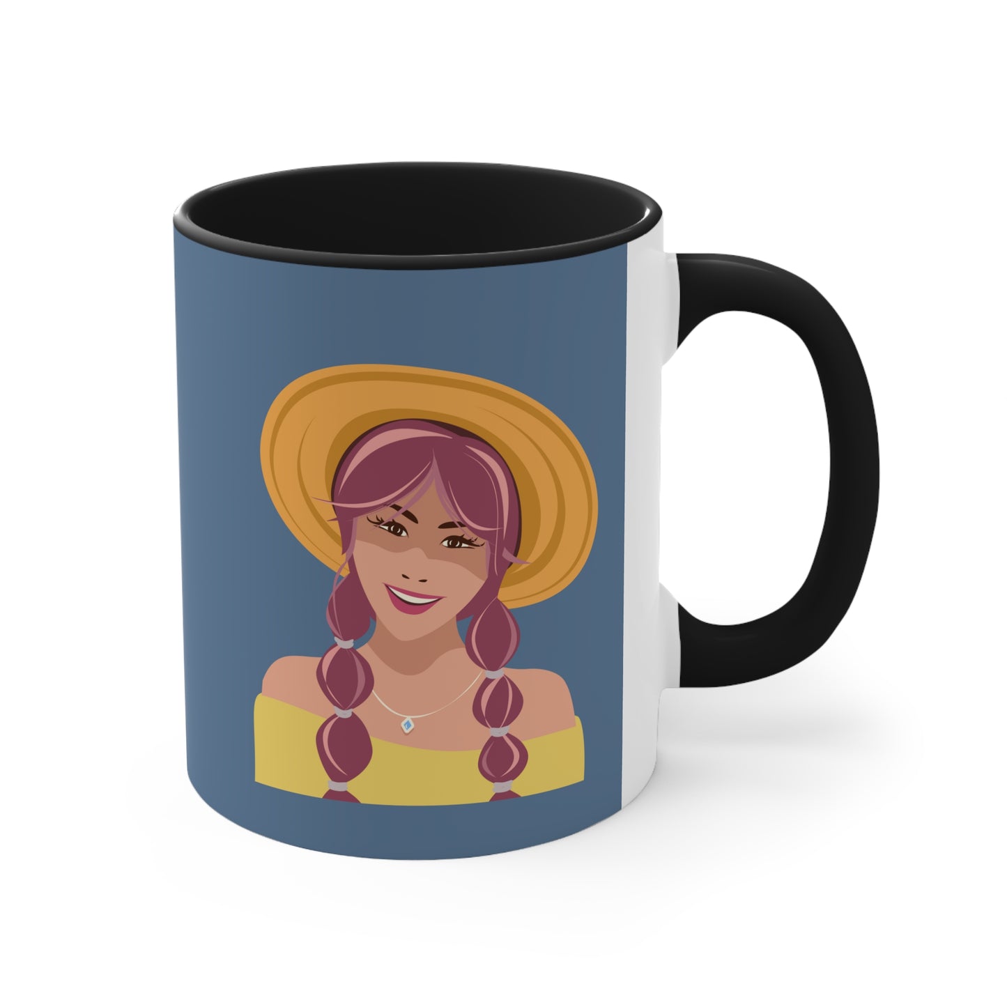 Happy Woman with Rose Hair Aesthetic Art Accent Coffee Mug 11oz