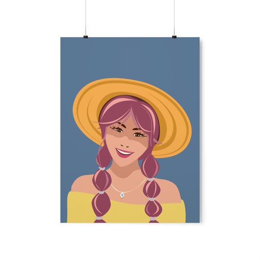 Happy Woman with Rose Hair Aesthetic Art Classic Premium Matte Vertical Posters