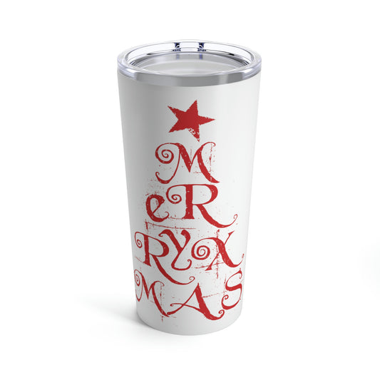 Love Christmas Happy Holidays Minimal Art Сalligraphy Stainless Steel Hot or Cold Vacuum Tumbler 20oz
