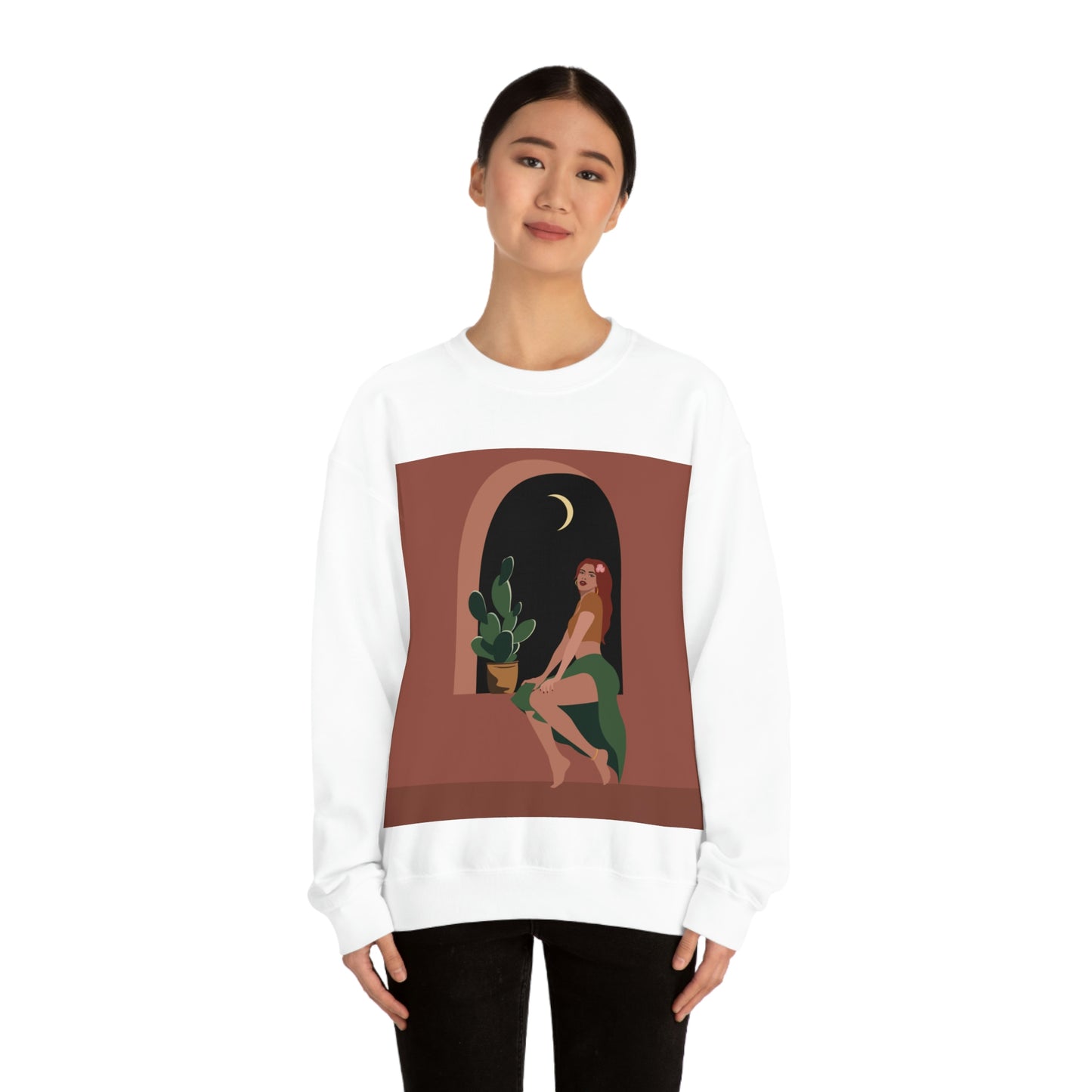 Island Girl Siesta Freen Plant Boho Style Art Unisex Heavy Blend™ Crewneck Sweatshirt