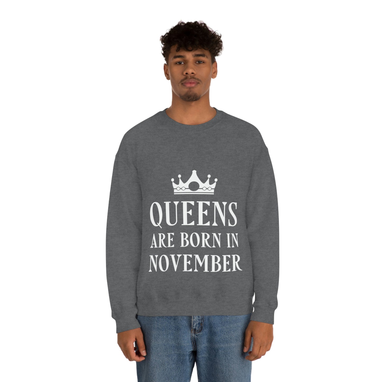 Queens Are Born in November Happy Birthday Unisex Heavy Blend™ Crewneck Sweatshirt