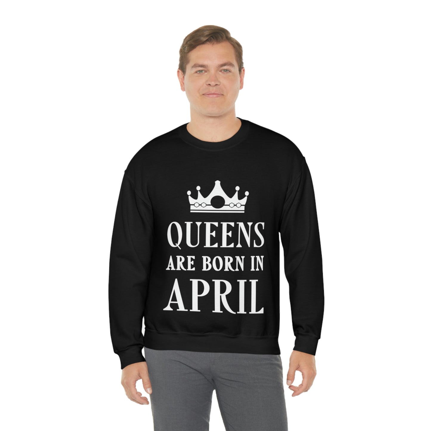 Queens Are Born in April Happy Birthday Unisex Heavy Blend™ Crewneck Sweatshirt