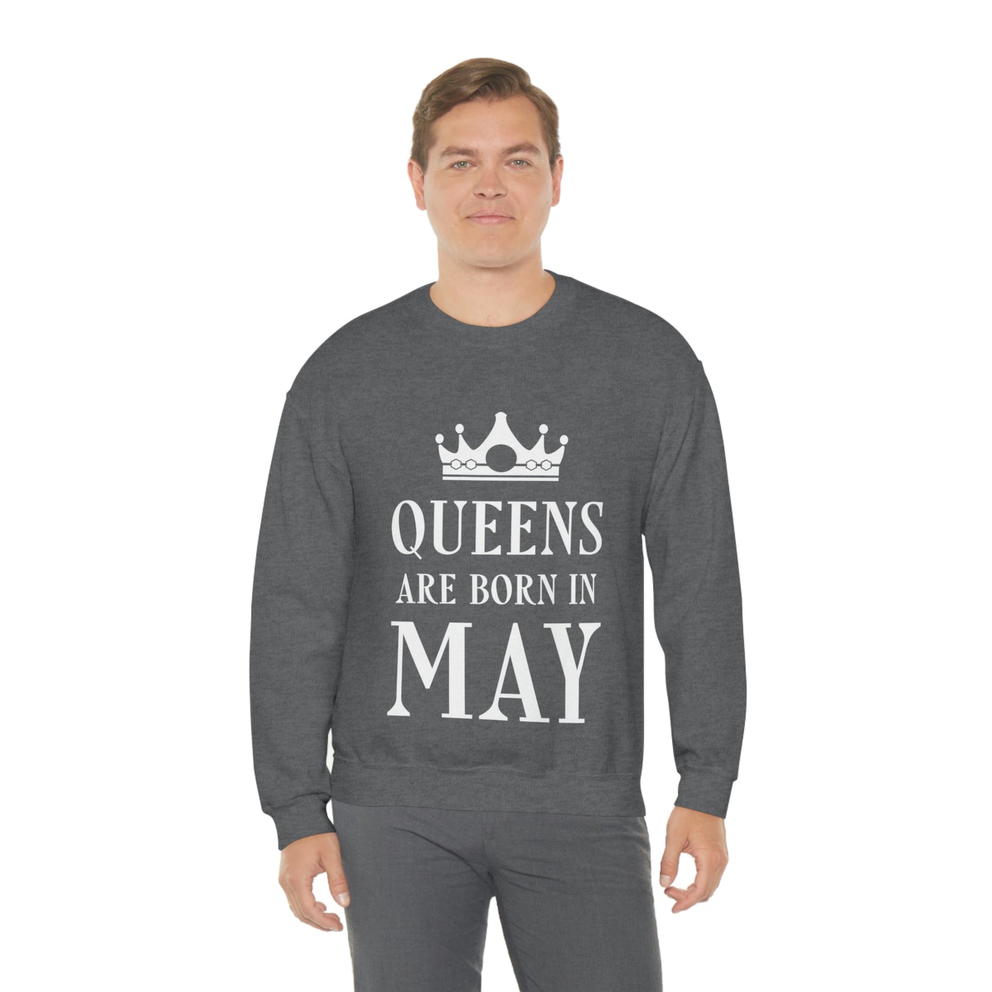 Queens Are Born in May Happy Birthday Unisex Heavy Blend™ Crewneck Sweatshirt