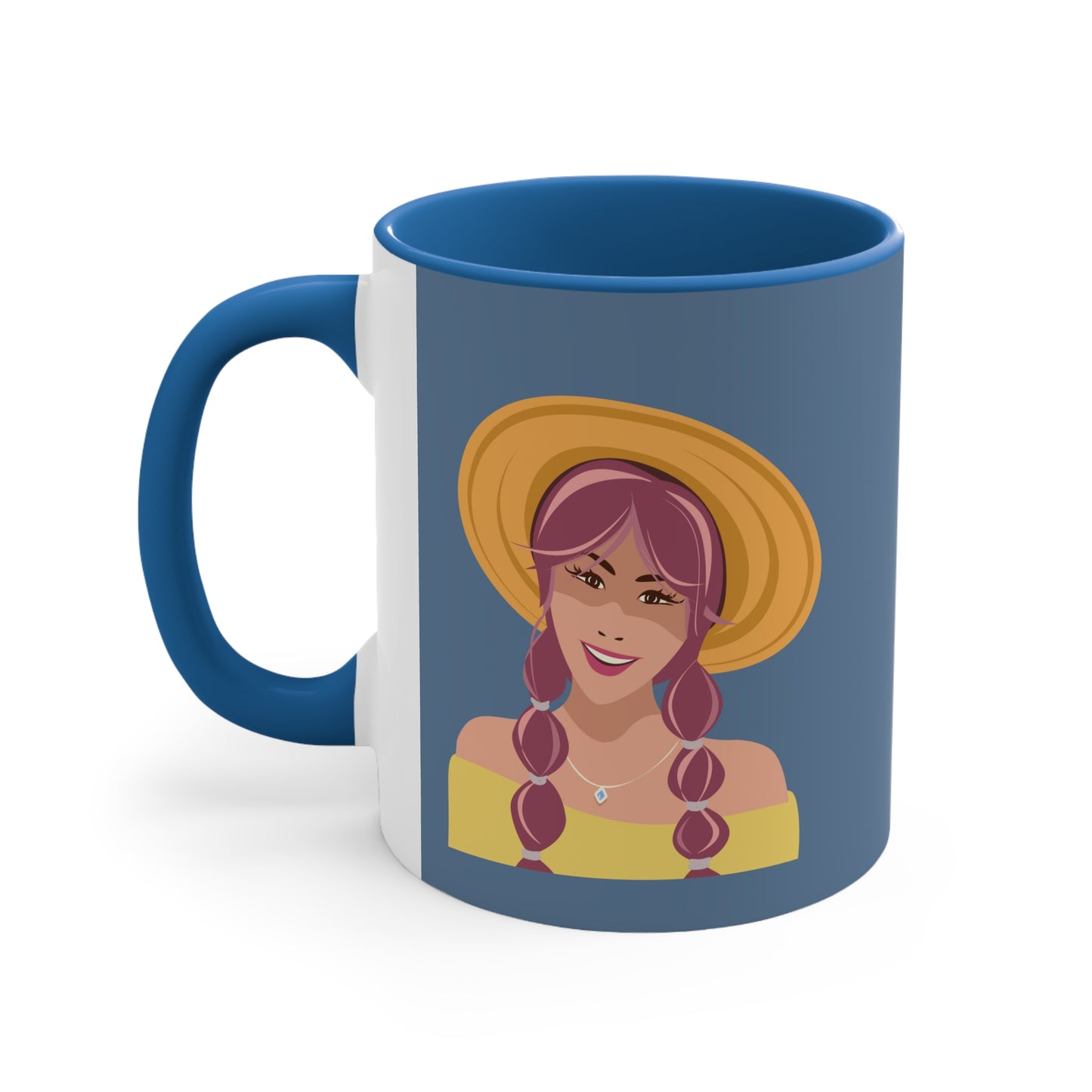 Happy Woman with Rose Hair Aesthetic Art Accent Coffee Mug 11oz