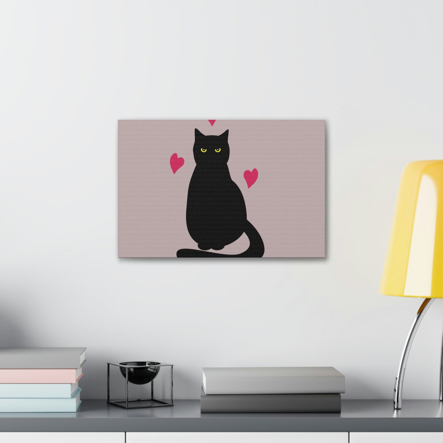 Black Cat with Heart Love Aesthetic Classic Art Canvas Gallery Wraps