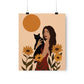 Woman with Black Cat Mininal Sunflowers Aesthetic Art Classic Premium Matte Vertical Posters