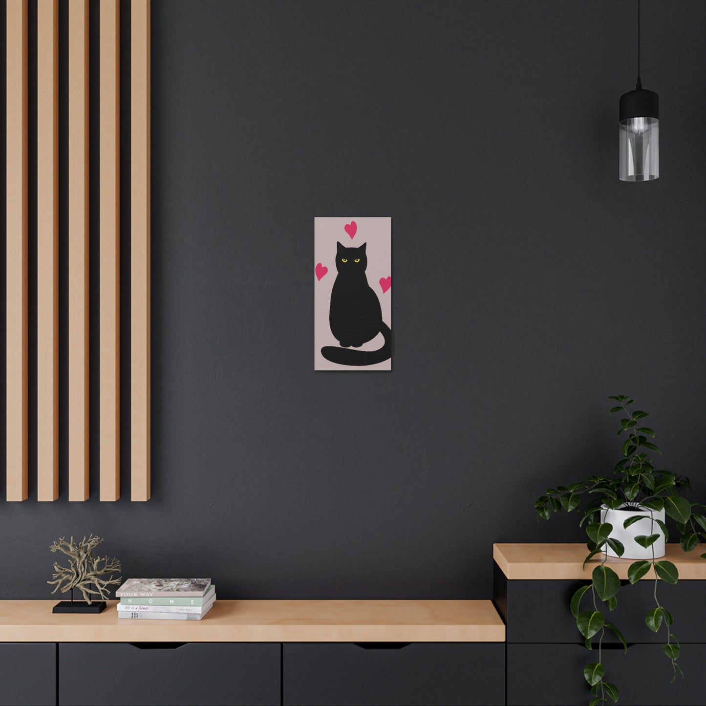 Black Cat with Heart Love Aesthetic Classic Art Canvas Gallery Wraps