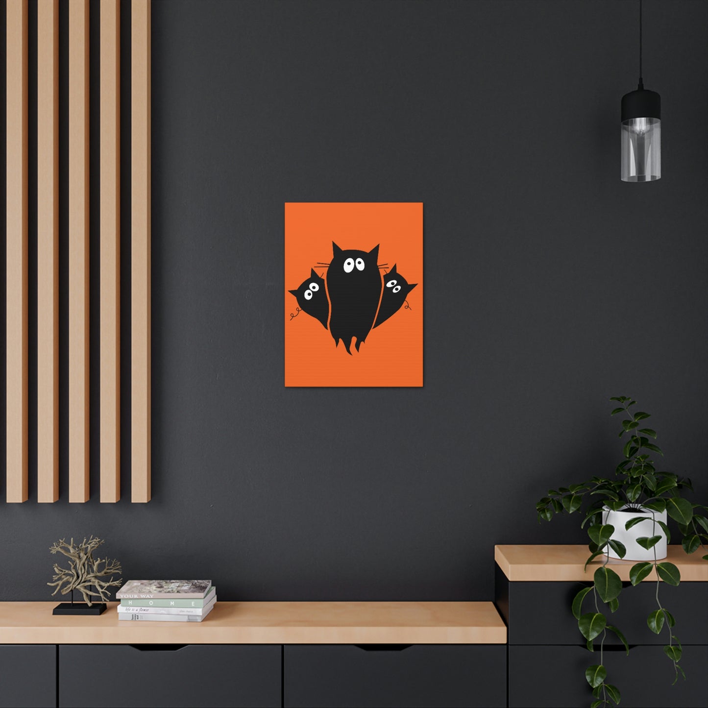 Funny Black Cats Lovers Watching Eyes Cartoon Halloween Meme Aesthetic Classic Art Canvas Gallery Wraps