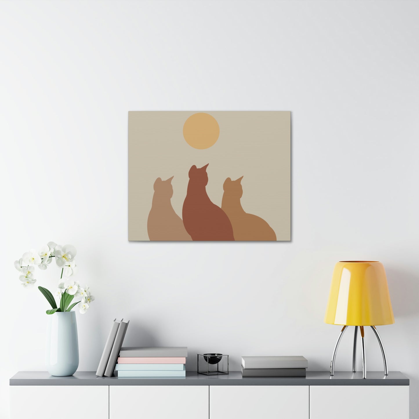 Abstract Boho Cats Relaxed Aesthetic Beige Minimalist Classic Art Canvas Gallery Wraps