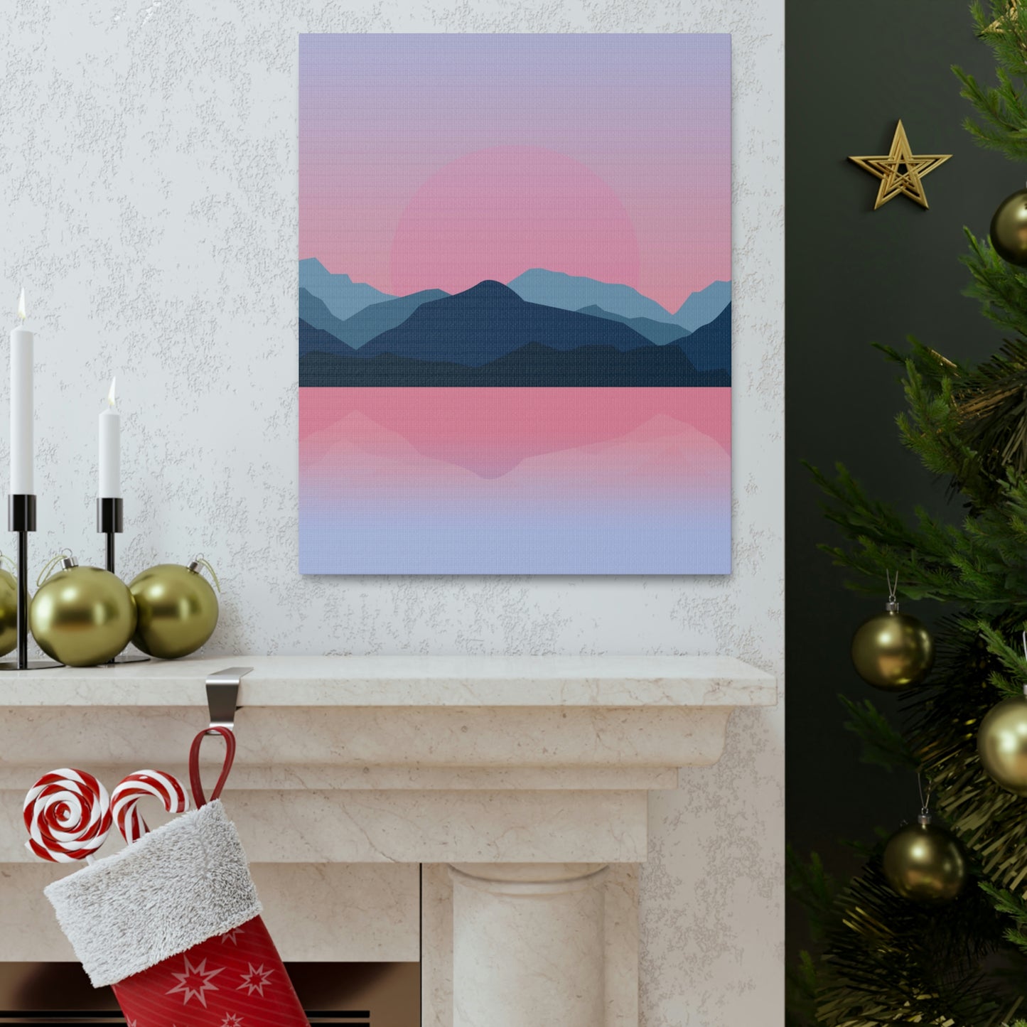 Landscape Mountains Nature Watercolor Sunset Water Classic Art Canvas Gallery Wraps