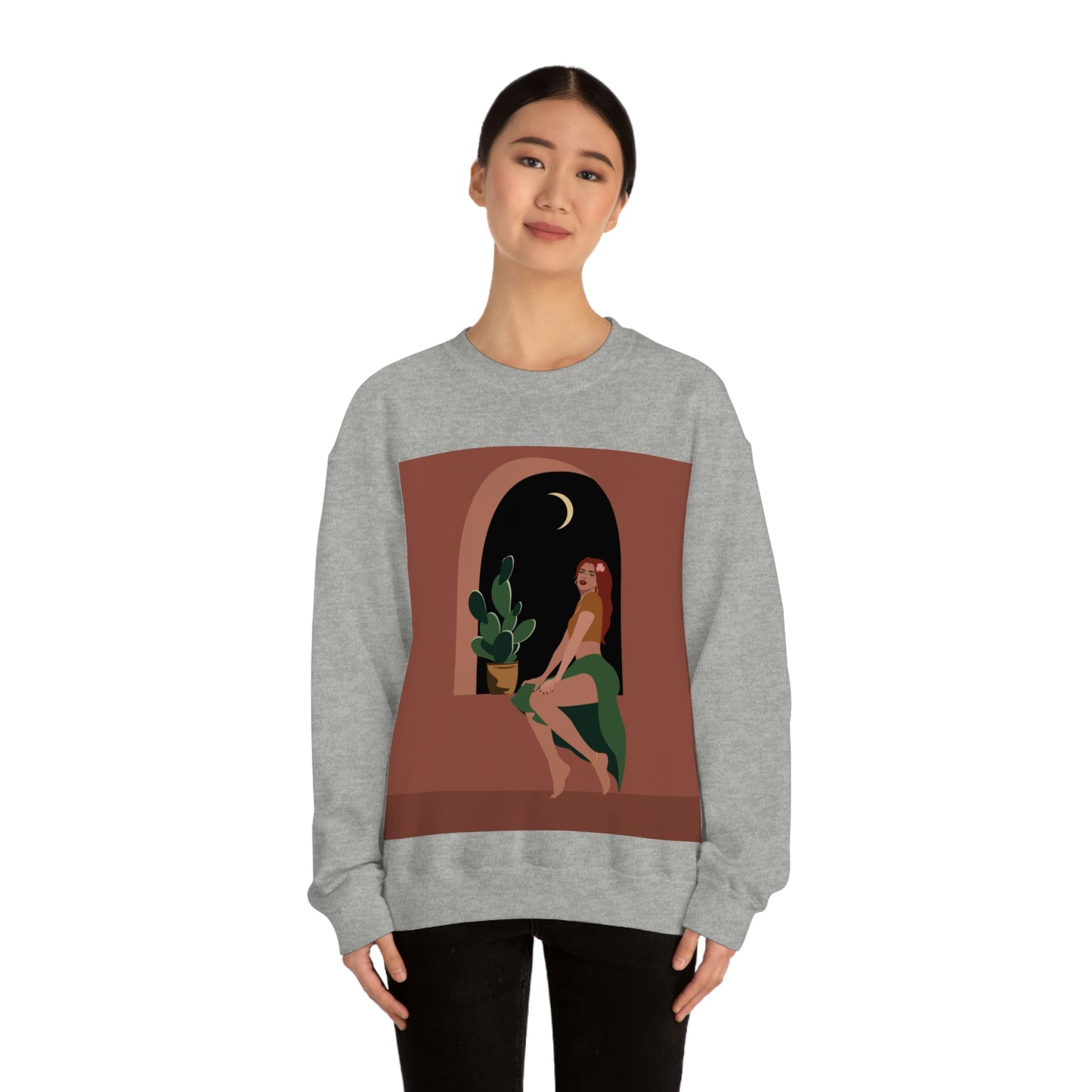 Island Girl Siesta Freen Plant Boho Style Art Unisex Heavy Blend™ Crewneck Sweatshirt