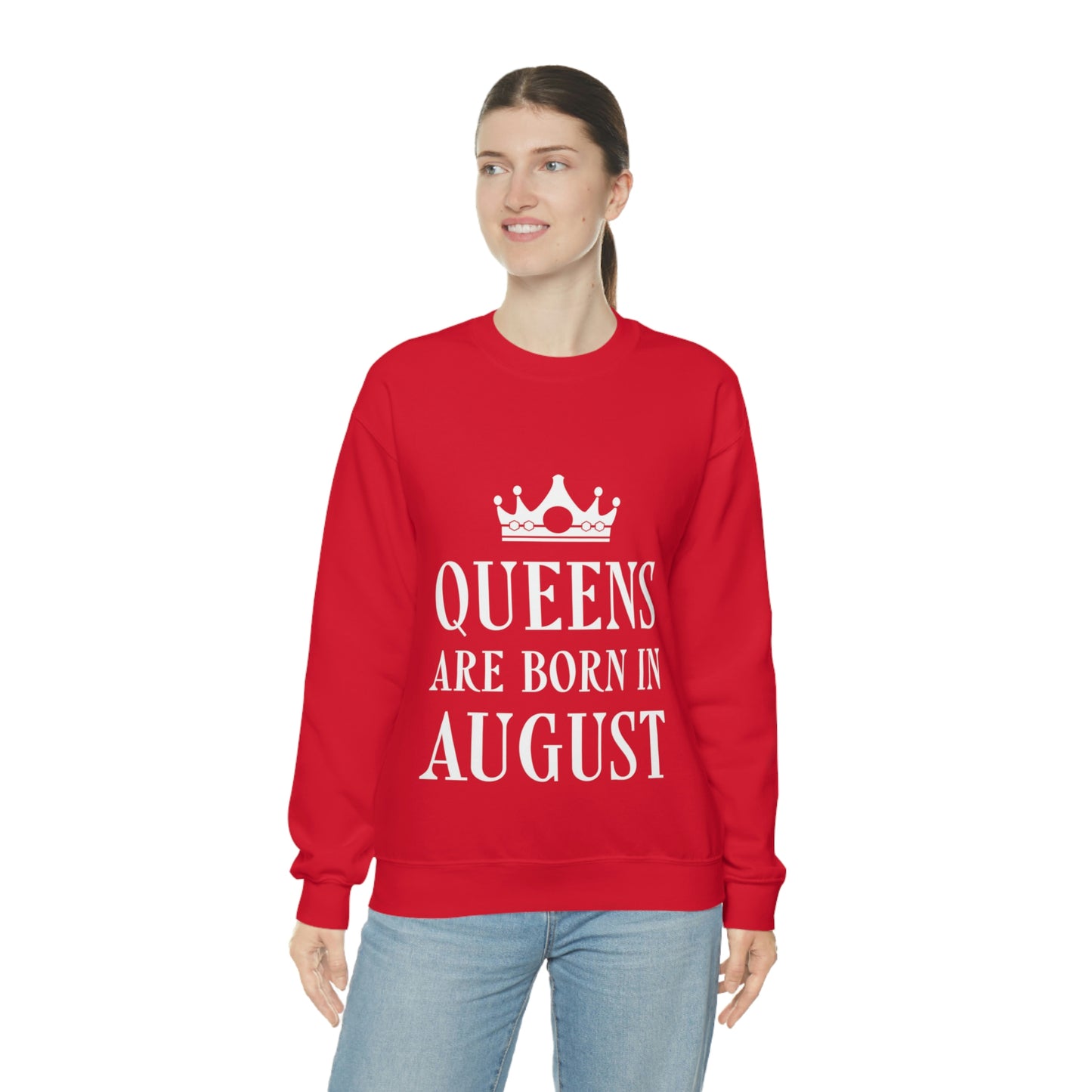 Queens Are Born in August Happy Birthday Unisex Heavy Blend™ Crewneck Sweatshirt