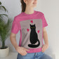 Black Cat with Heart Love Unisex Jersey Short Sleeve T-Shirt