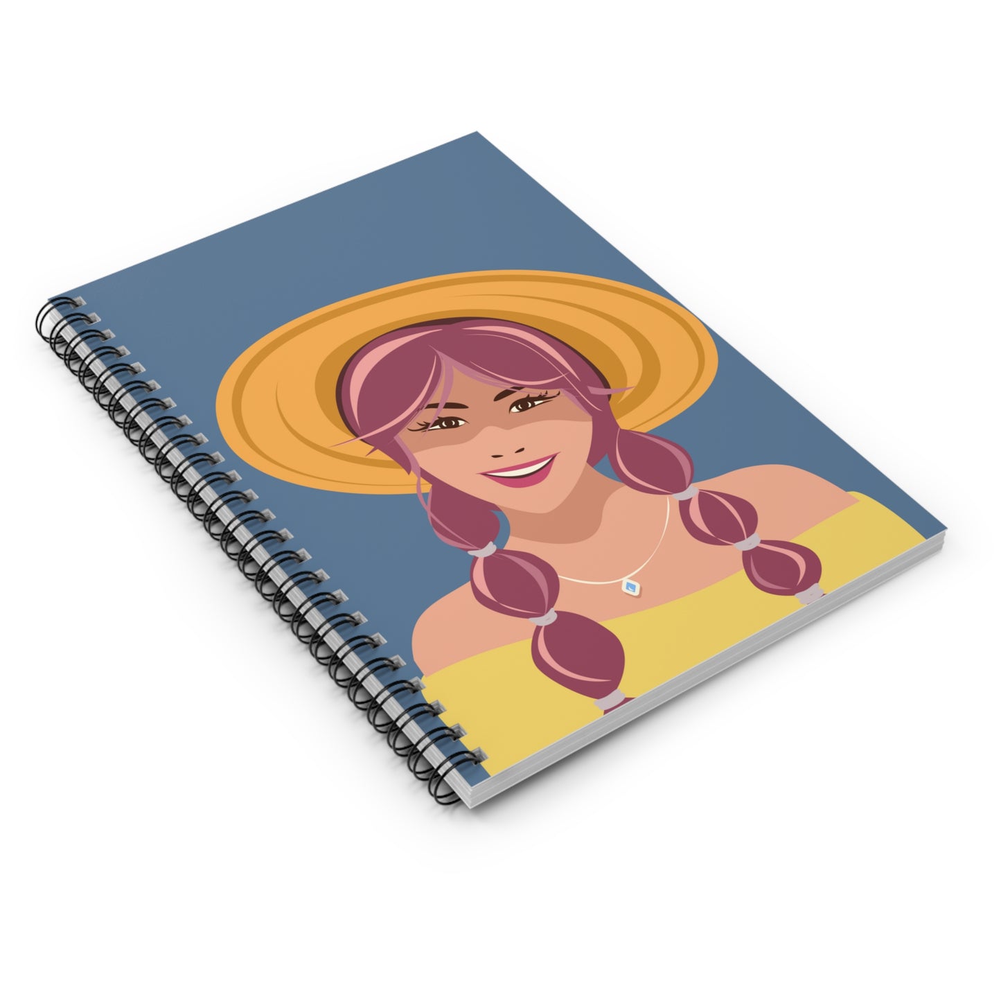 Happy Woman with Rose Hair Aesthetic Art Spiral Notebook Ruled Line