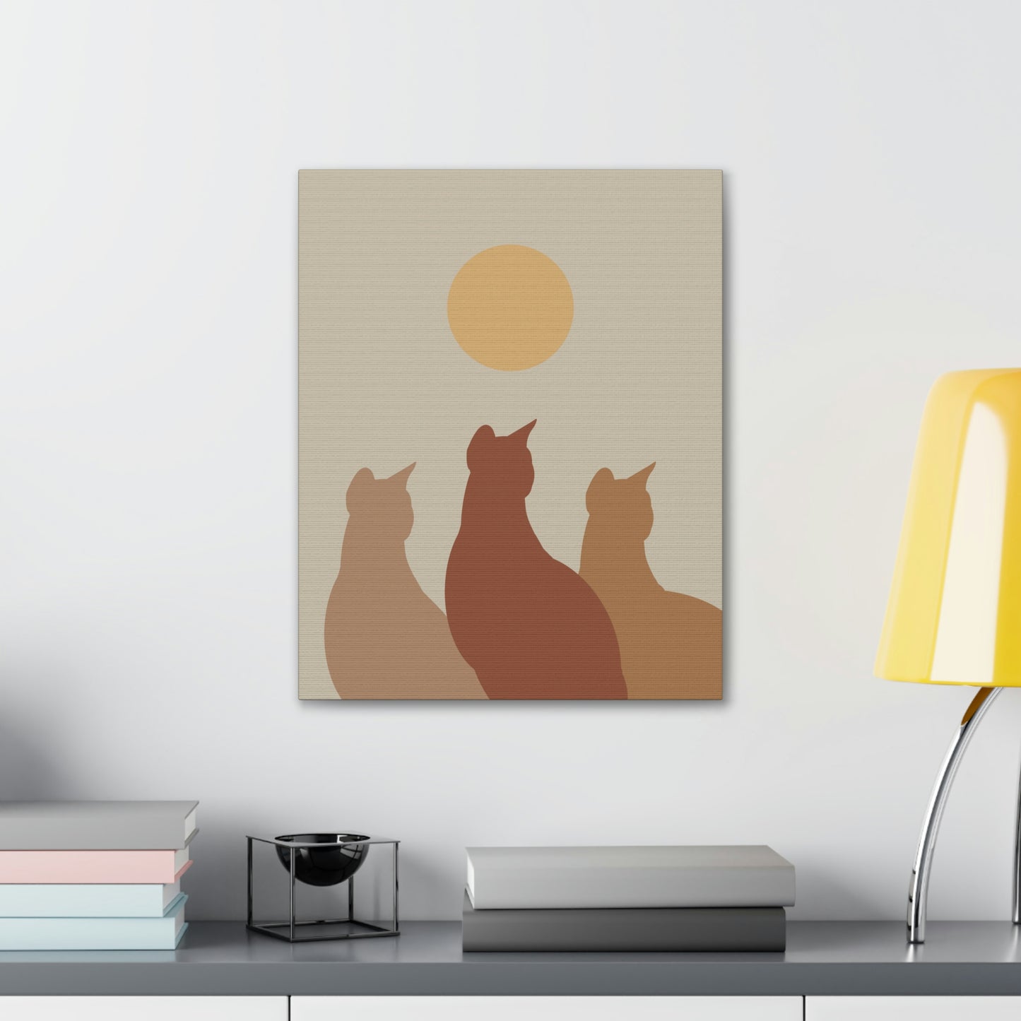 Abstract Boho Cats Relaxed Aesthetic Beige Minimalist Classic Art Canvas Gallery Wraps