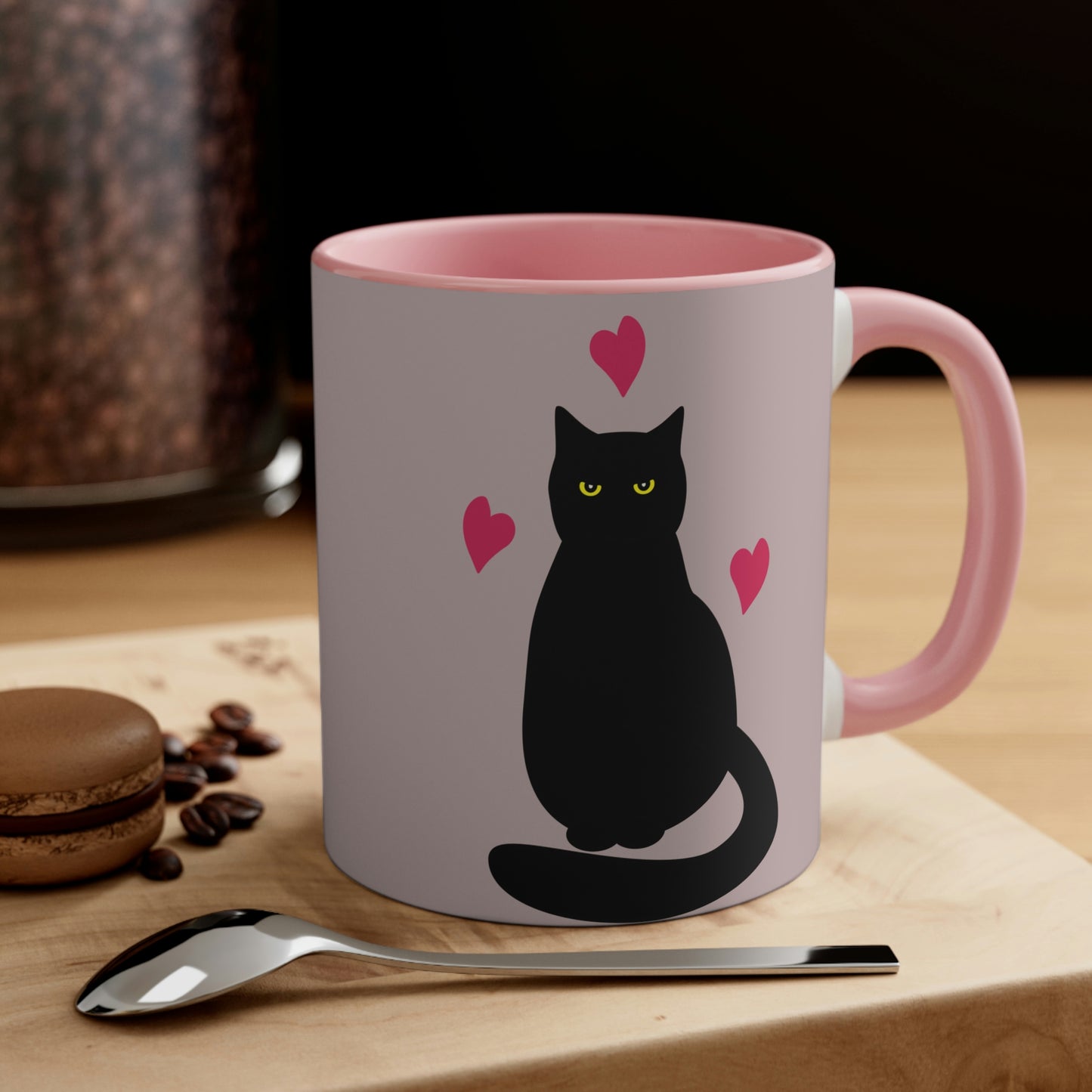 Black Cat with Heart Love Classic Accent Coffee Mug 11oz