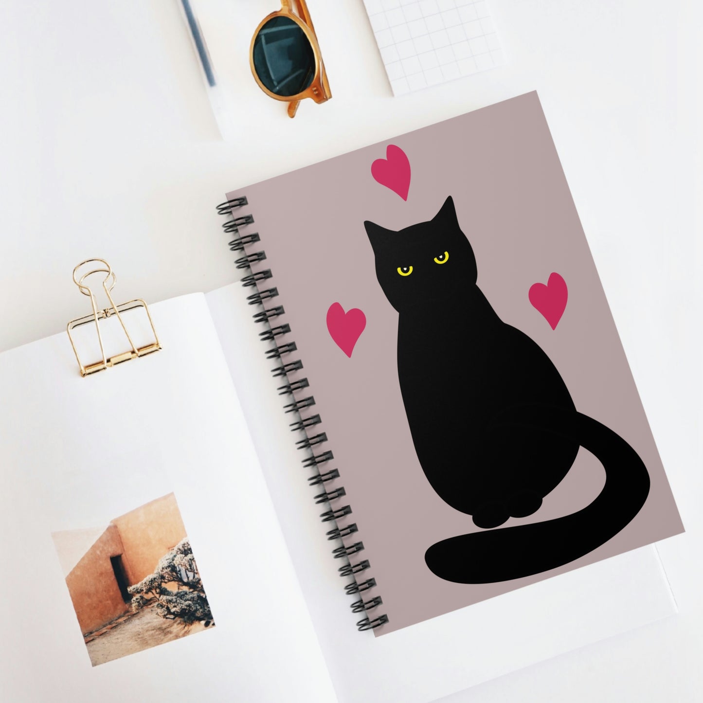 Black Cat with Heart Love Aesthetic Art Spiral Notebook Ruled Line