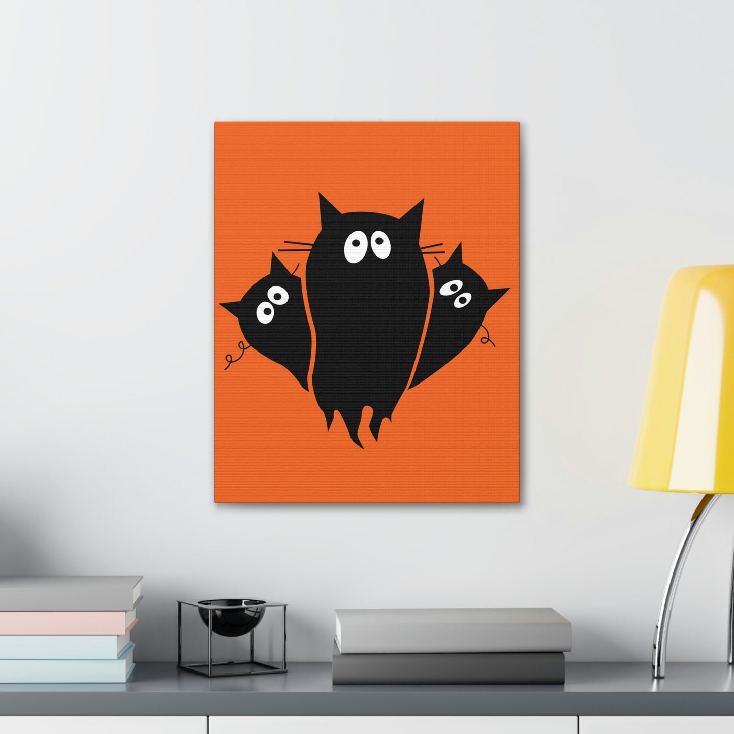 Funny Black Cats Lovers Watching Eyes Cartoon Halloween Meme Aesthetic Classic Art Canvas Gallery Wraps