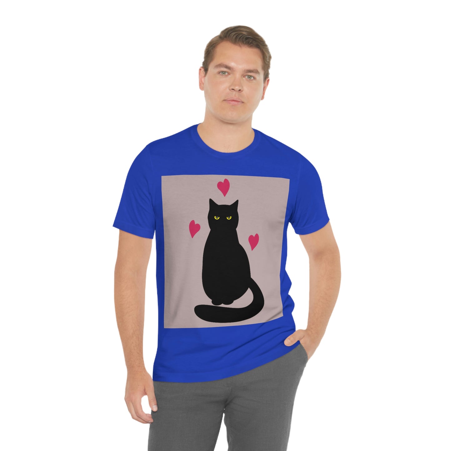 Black Cat with Heart Love Unisex Jersey Short Sleeve T-Shirt