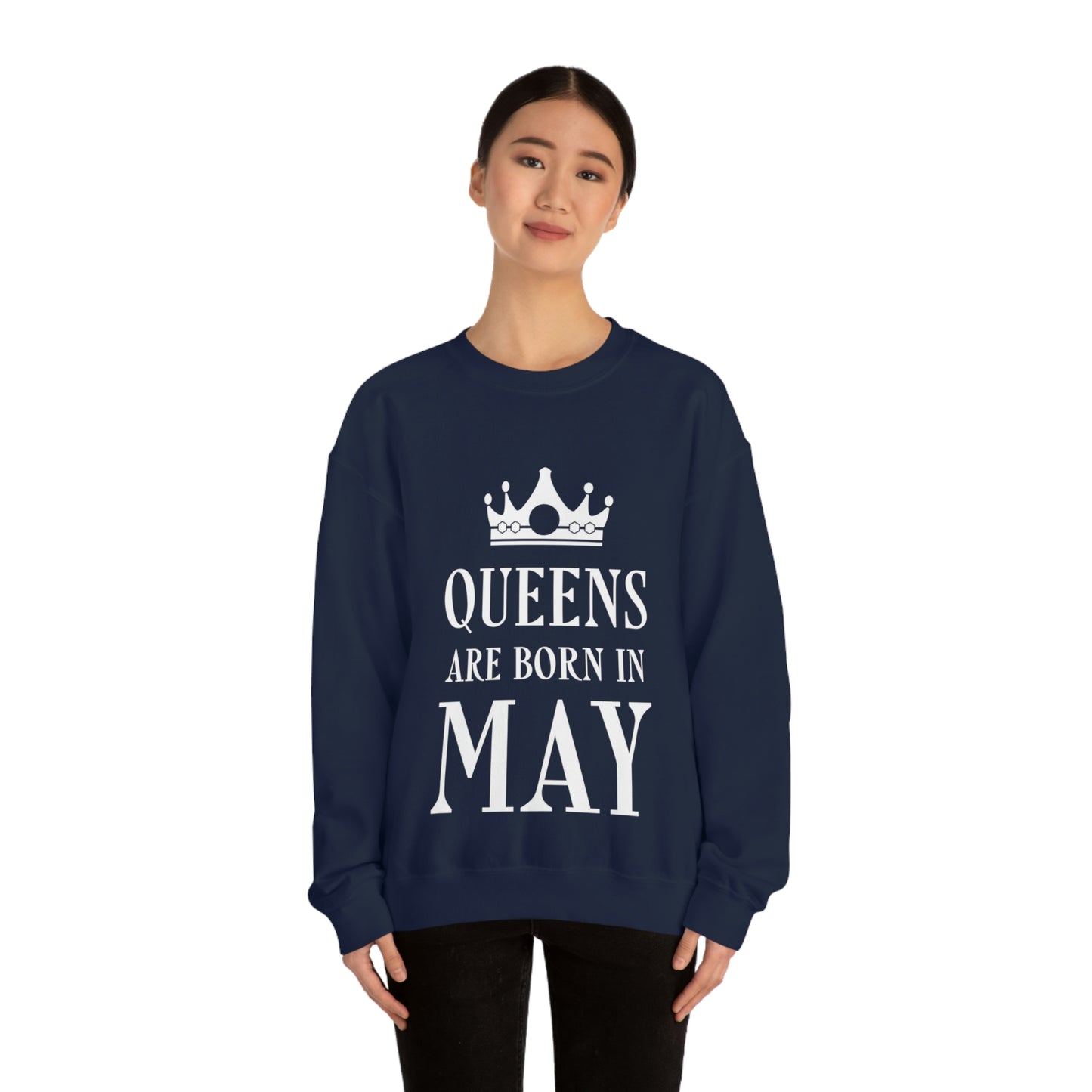 Queens Are Born in May Happy Birthday Unisex Heavy Blend™ Crewneck Sweatshirt