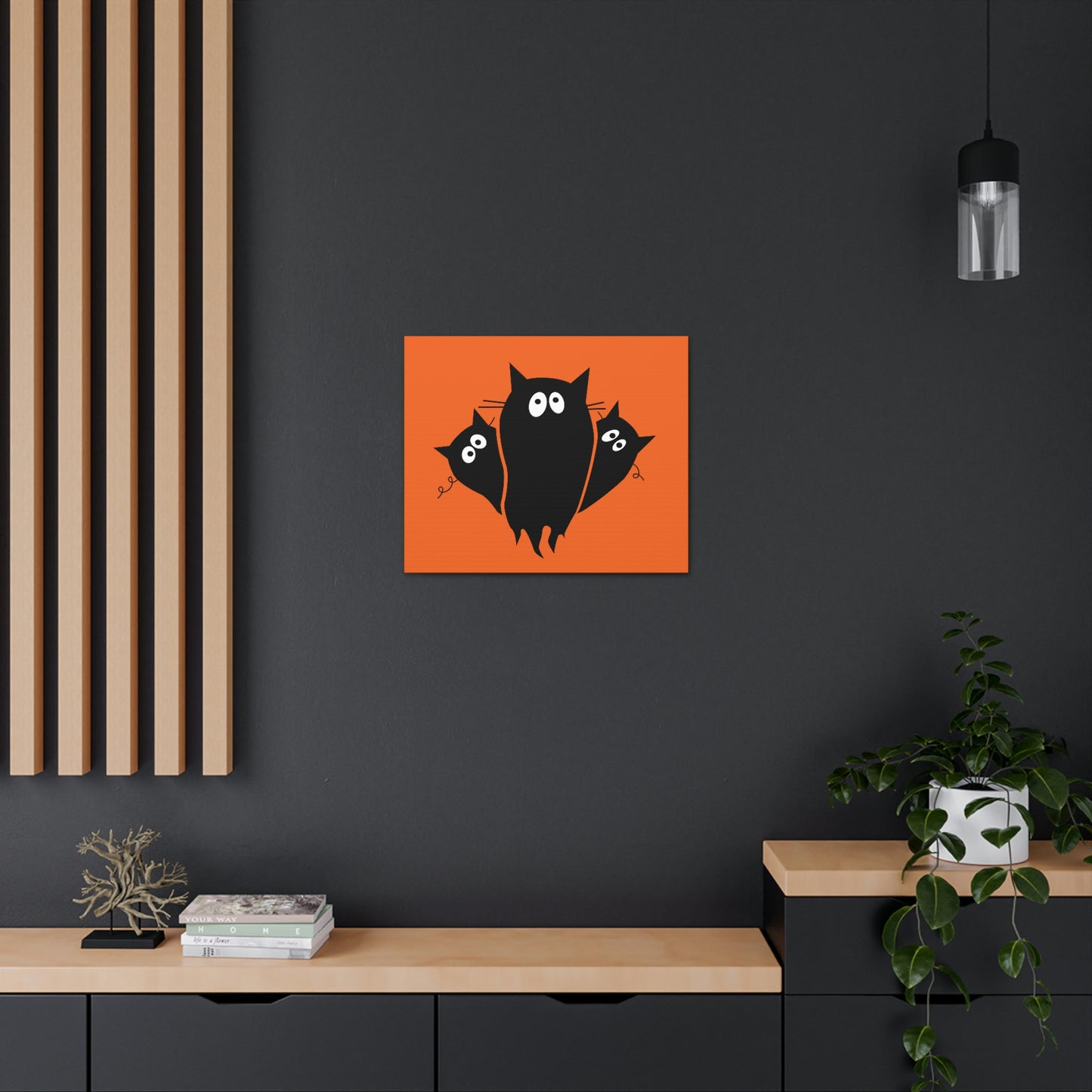 Funny Black Cats Lovers Watching Eyes Cartoon Halloween Meme Aesthetic Classic Art Canvas Gallery Wraps