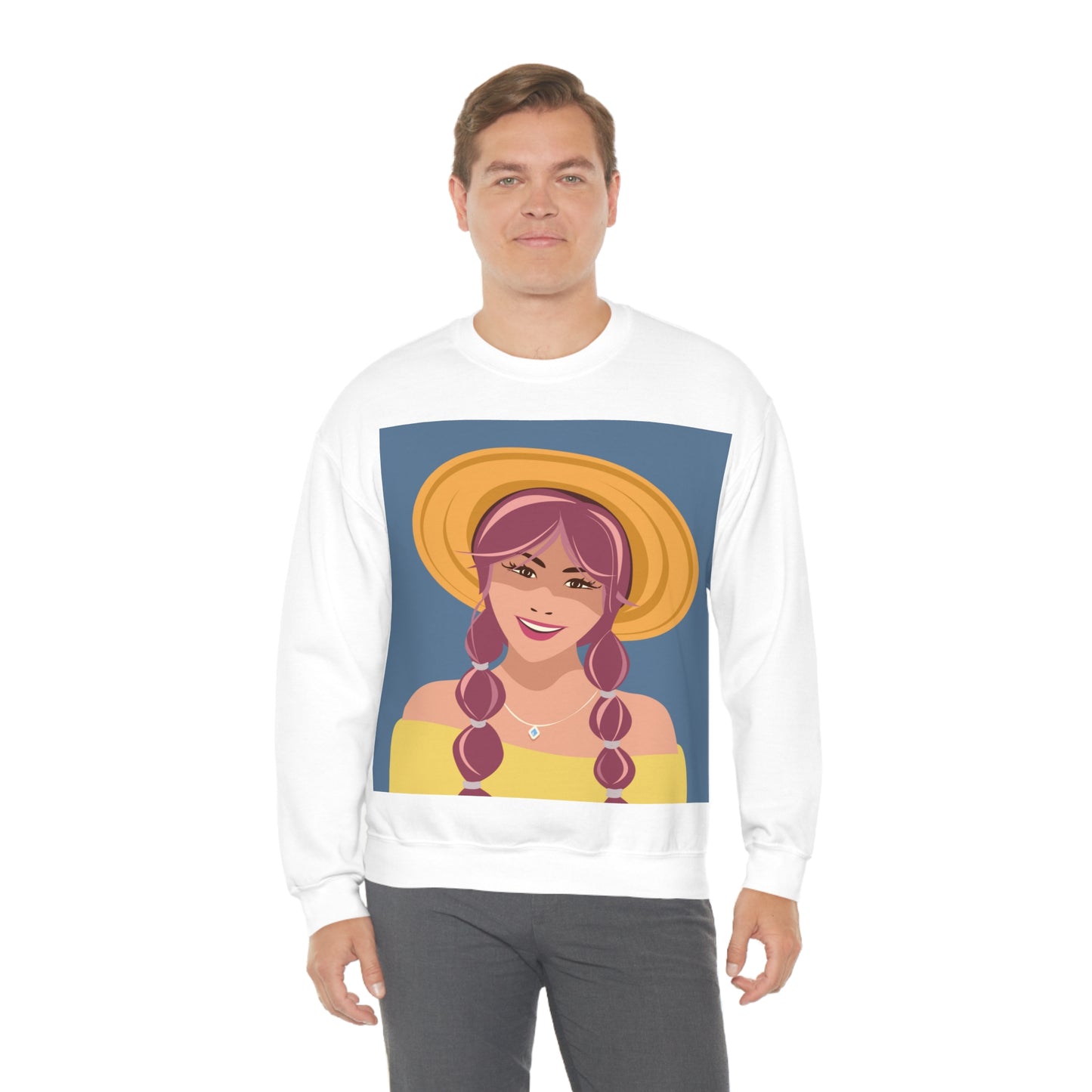 Happy Woman with Rose Hair Aesthetic Art Unisex Heavy Blend™ Crewneck Sweatshirt