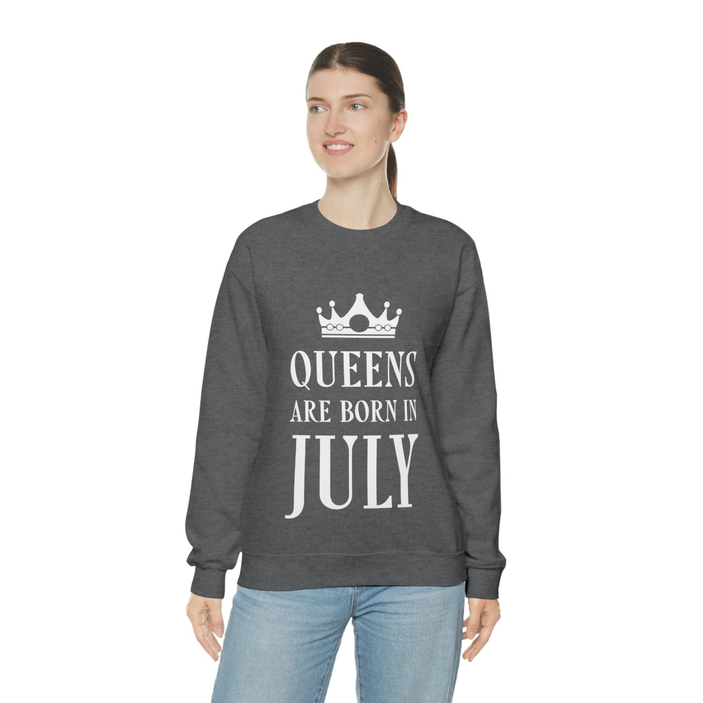 Queens Are Born in July Happy Birthday Unisex Heavy Blend™ Crewneck Sweatshirt