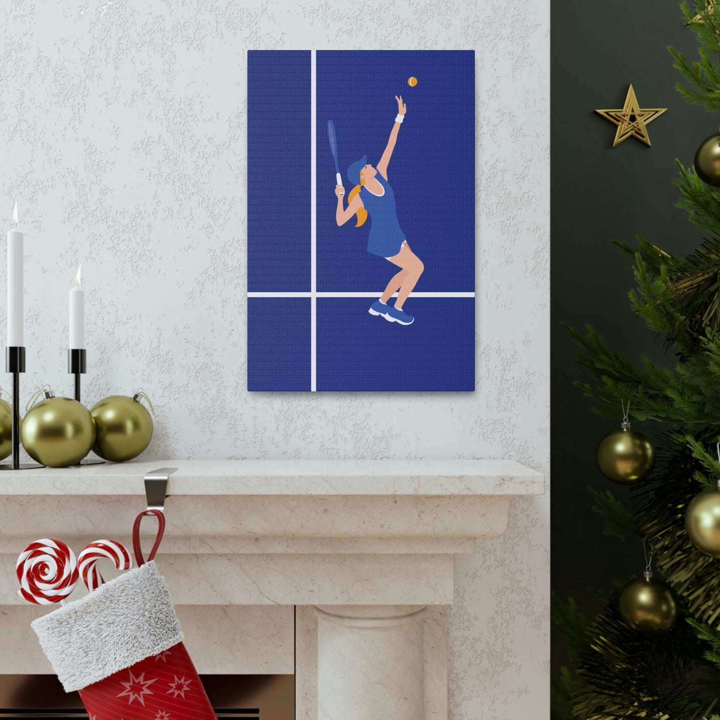 Tennis Player Blue Art Sports Team Classic Art Canvas Gallery Wraps