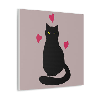 Black Cat with Heart Love Aesthetic Classic Art Canvas Gallery Wraps