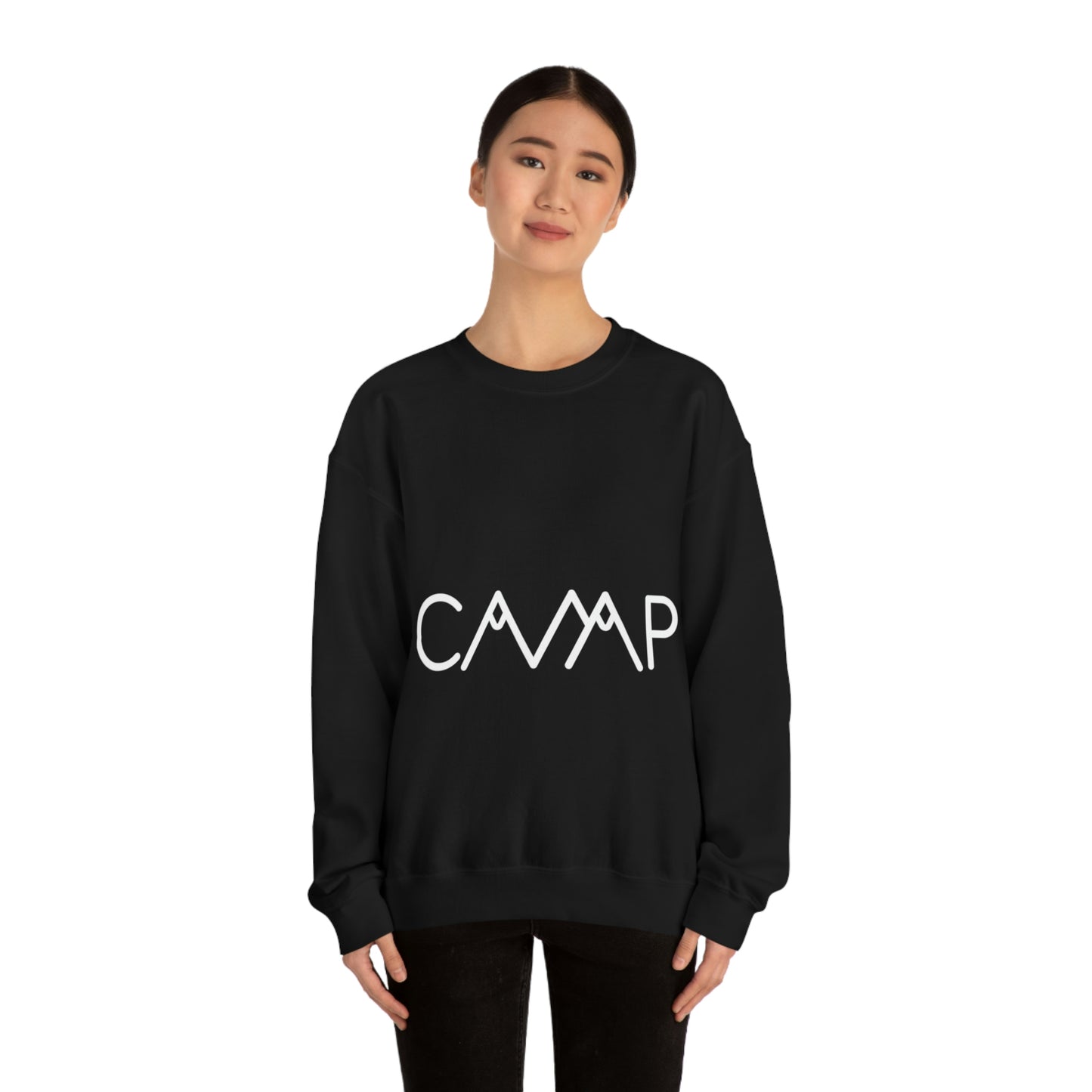 Camping Typography Minimal Art White Text Unisex Heavy Blend™ Crewneck Sweatshirt