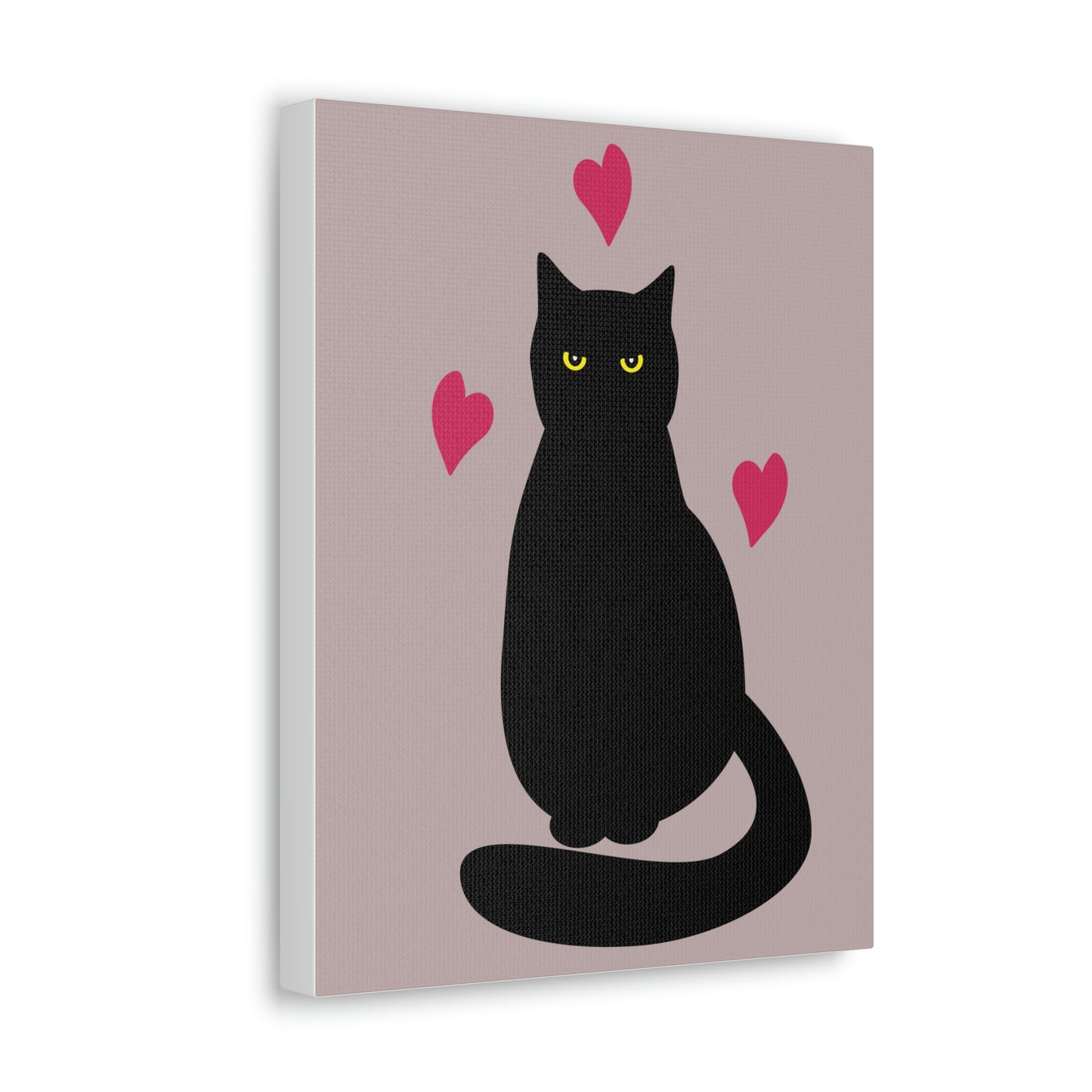 Black Cat with Heart Love Aesthetic Classic Art Canvas Gallery Wraps