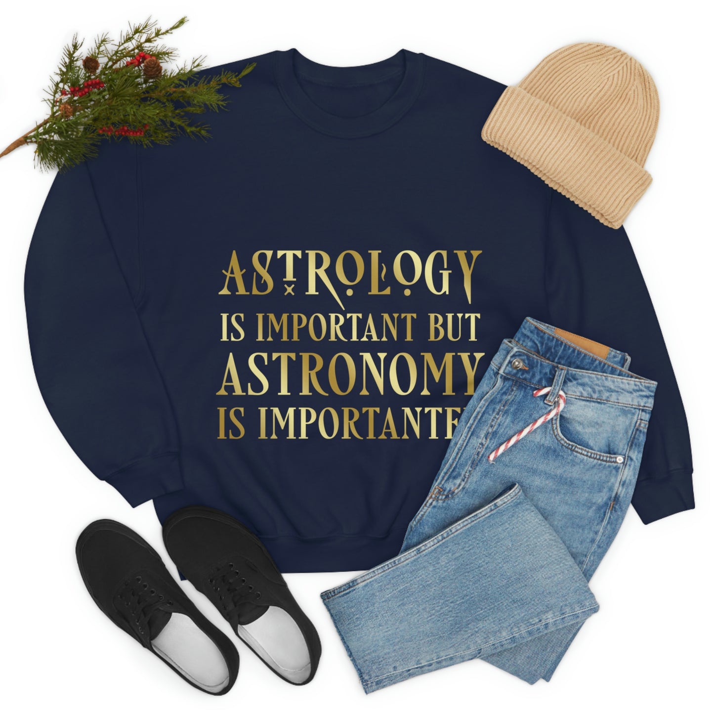 Astrology Is Important But Astronomy Is Importanter Funny Quotes Gold Unisex Heavy Blend™ Crewneck Sweatshirt