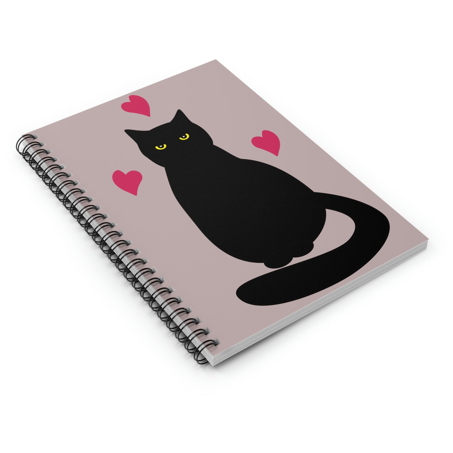 Black Cat with Heart Love Aesthetic Art Spiral Notebook Ruled Line