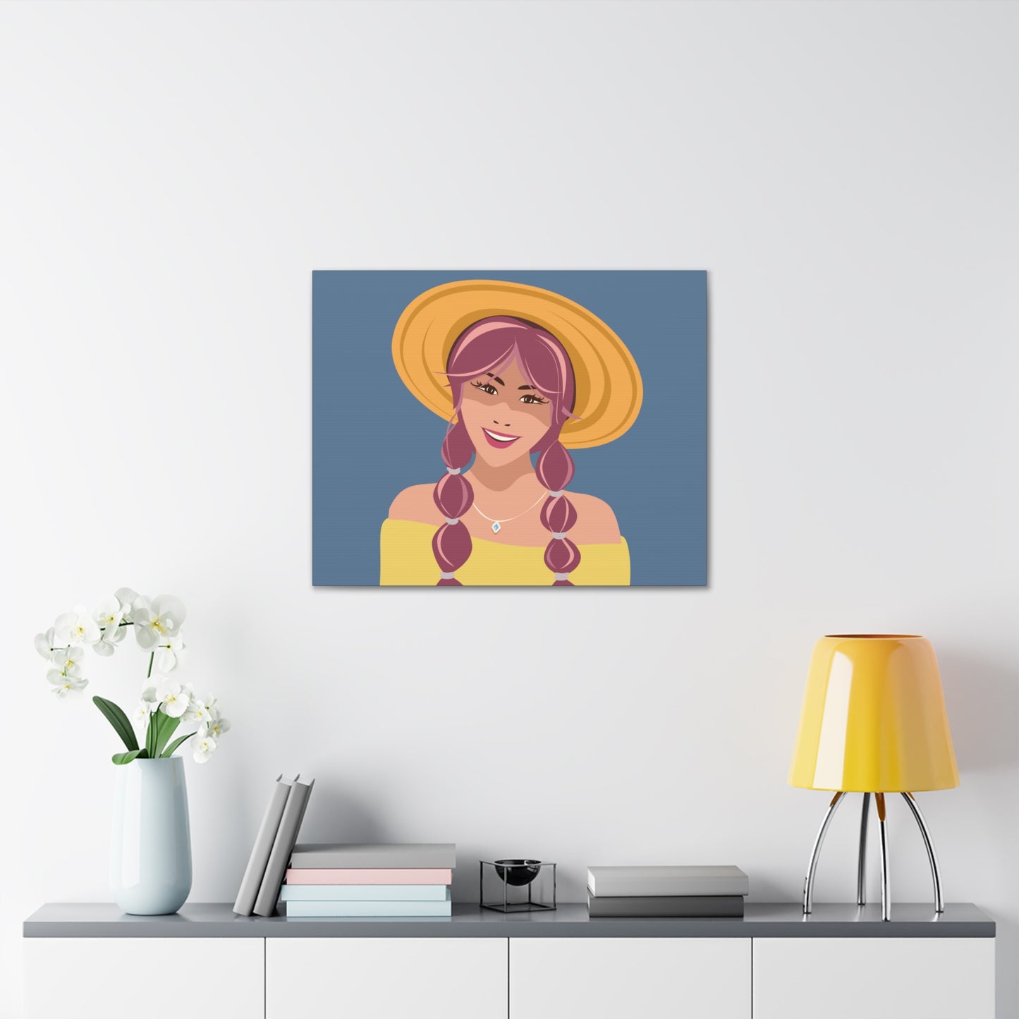 Happy Woman with Rose Hair Aesthetic Art Canvas Gallery Wraps