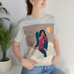 Women Angel Portrait Sitting On Clouds Cartoon Art Unisex Jersey Short Sleeve T-Shirt