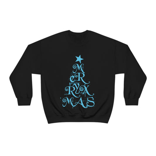 Love Christmas Happy Holidays Minimal Art Сalligraphy Blue Unisex Heavy Blend™ Crewneck Sweatshirt