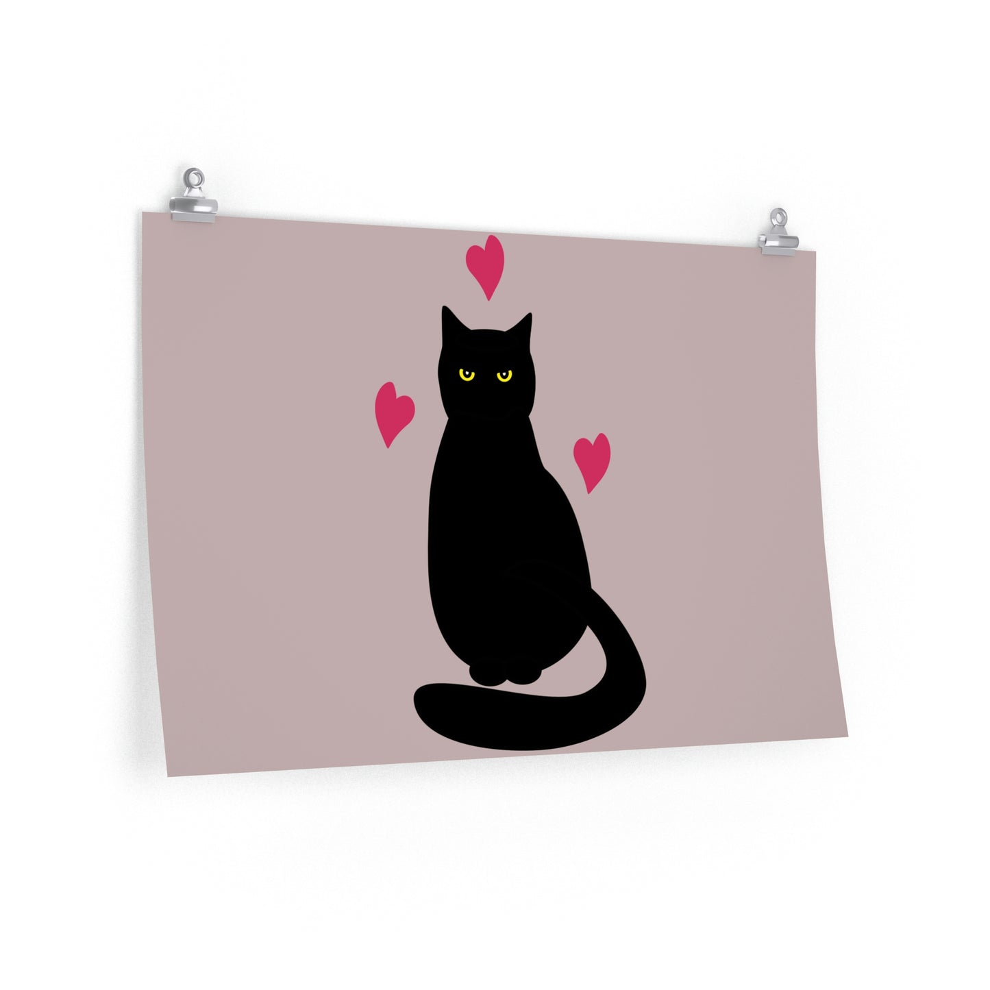 Black Cat with Heart Love Aesthetic Art Premium Matte Horizontal Posters