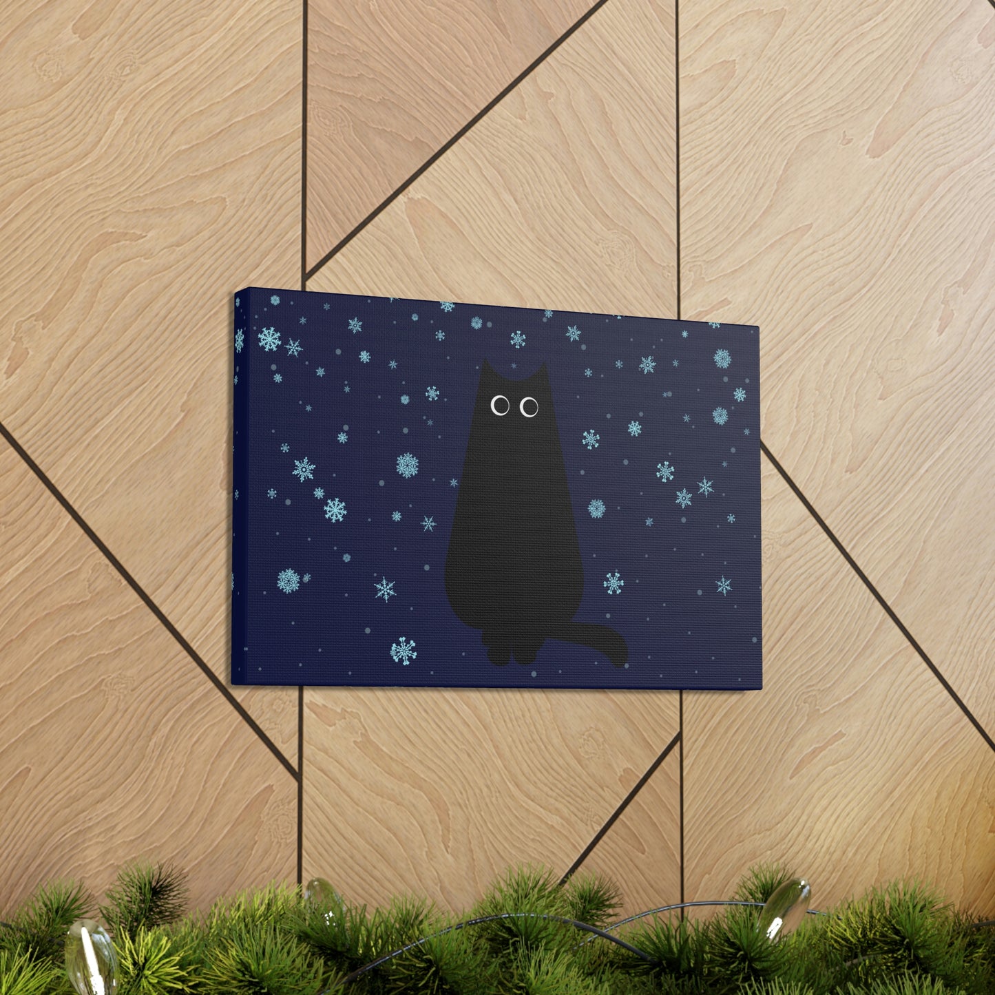 Black Cat Winter Snowflake Anime Art Classic Art Canvas Gallery Wraps