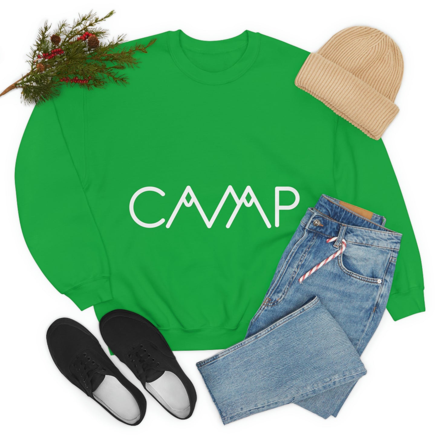 Camping Typography Minimal Art White Text Unisex Heavy Blend™ Crewneck Sweatshirt