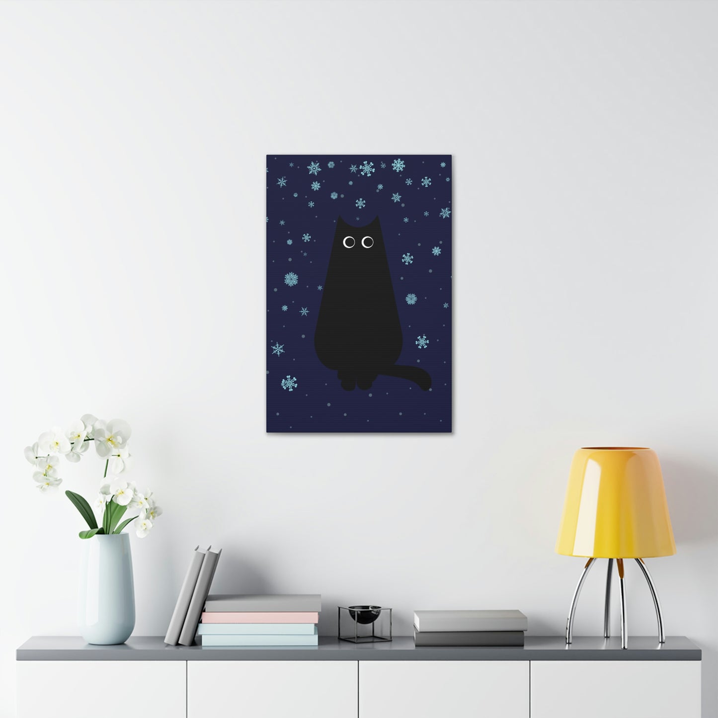 Black Cat Winter Snowflake Anime Art Classic Art Canvas Gallery Wraps