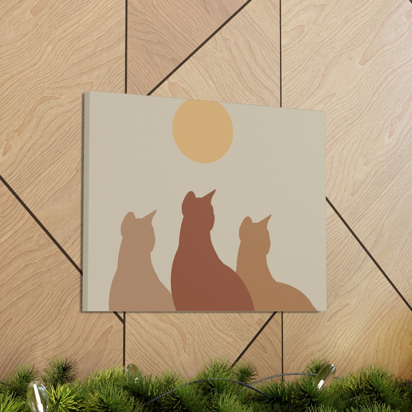 Abstract Boho Cats Relaxed Aesthetic Beige Minimalist Classic Art Canvas Gallery Wraps