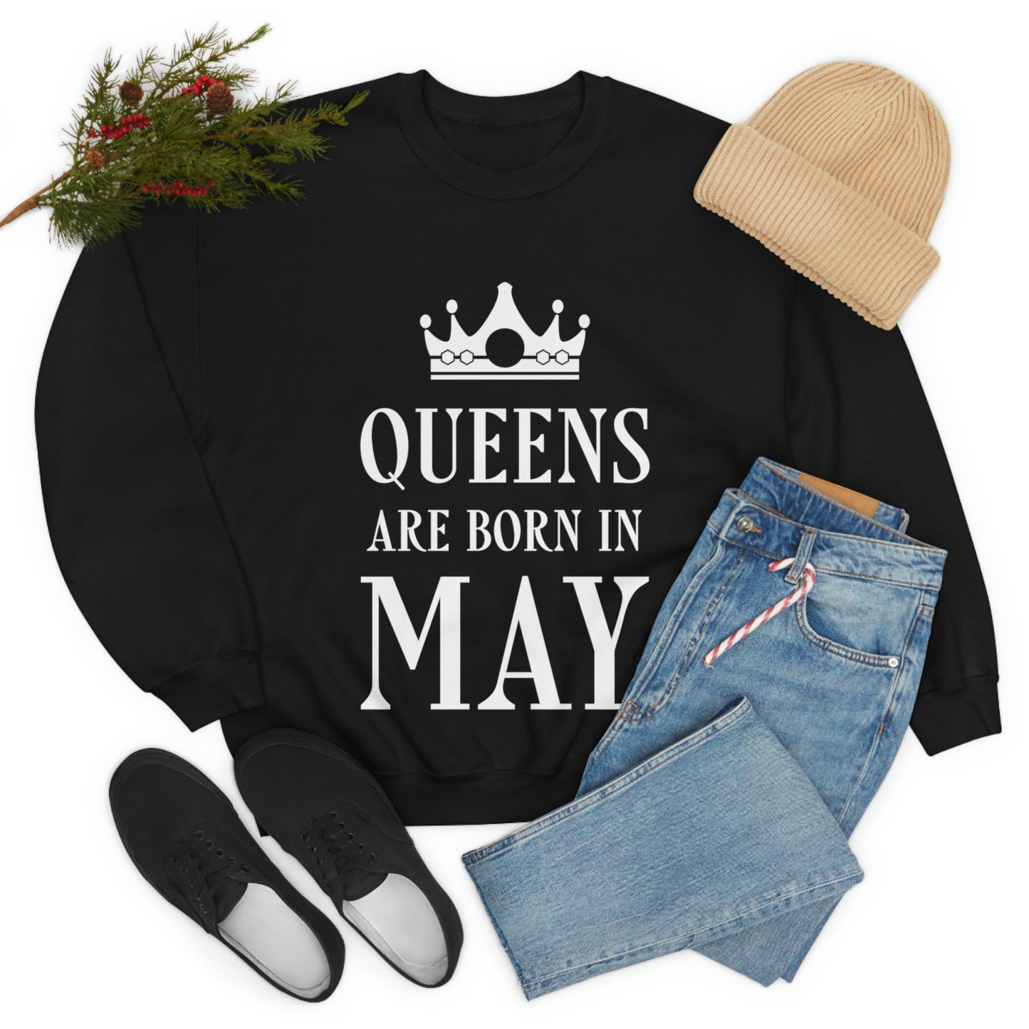 Queens Are Born in May Happy Birthday Unisex Heavy Blend™ Crewneck Sweatshirt